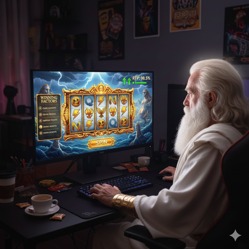 buatkan gambar sedang bermain slot dengan tema Cara Menentukan Situs Slot Online Terbaik dengan RTP Tinggi